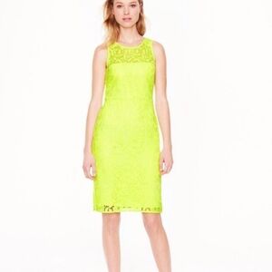 J Crew Collection Lace Shift Dress Kiwi Size 0 XS Neon Bright Party Wedding